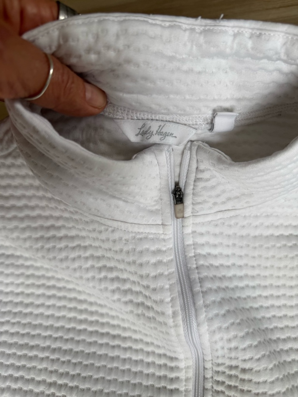 Lady Hagen White Textured Zip Jacket Size Large | Lightweight Athletic Layer - Picture 4 of 4